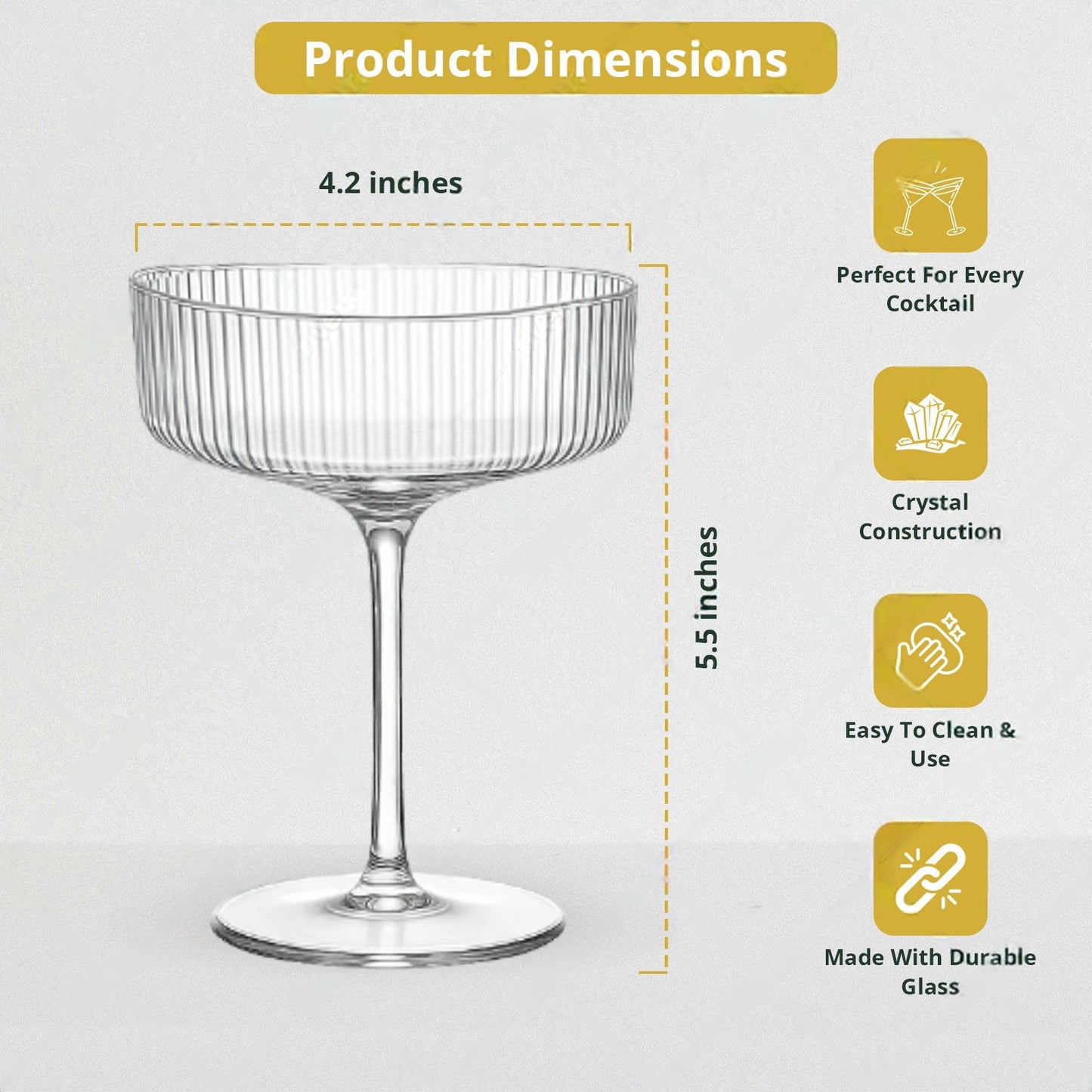 6 Ribbed Coupe Glasses Set - 10 oz - Drinkware - From Cocktail Craft