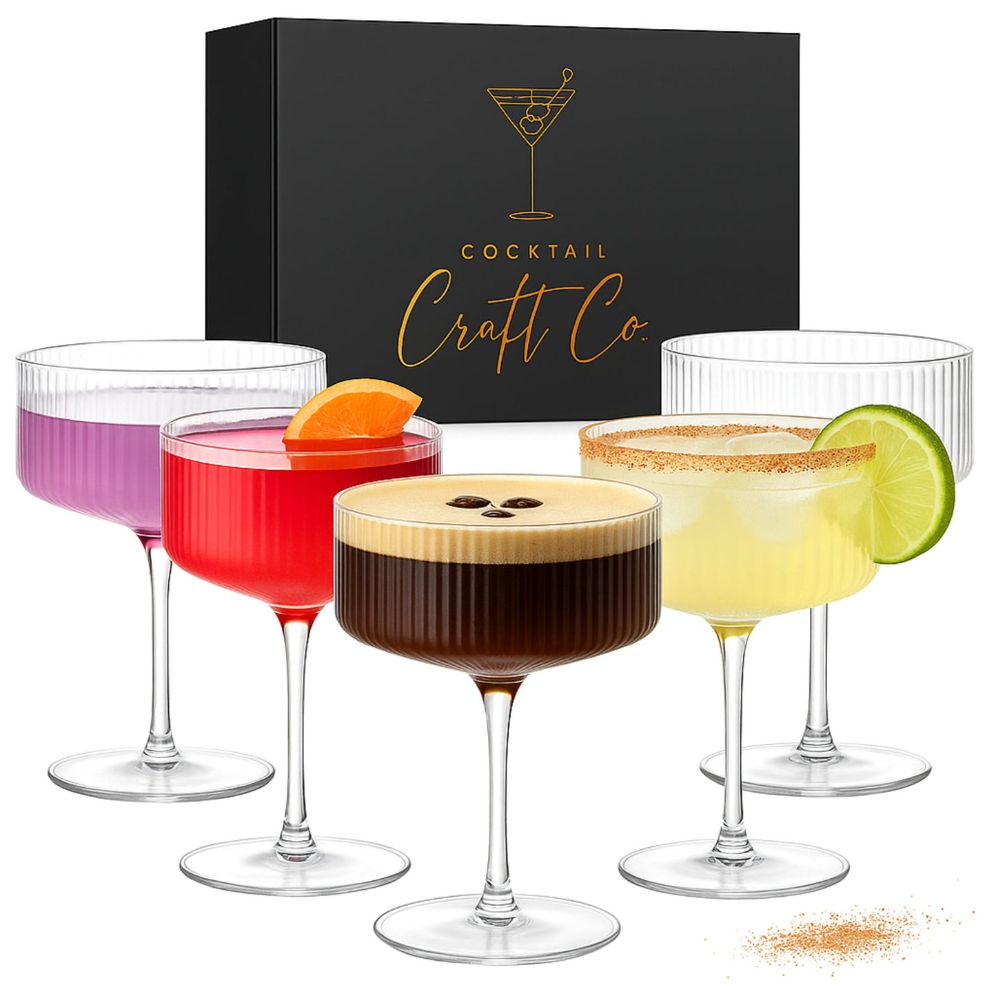 6 Ribbed Coupe Glasses Set - 10 oz - Drinkware - From Cocktail Craft