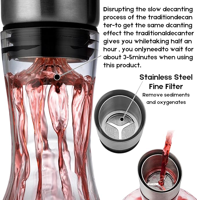 Crystal Wine Decanter with Built - In Aerator & Stainless Steel Filter - From Cocktail Craft