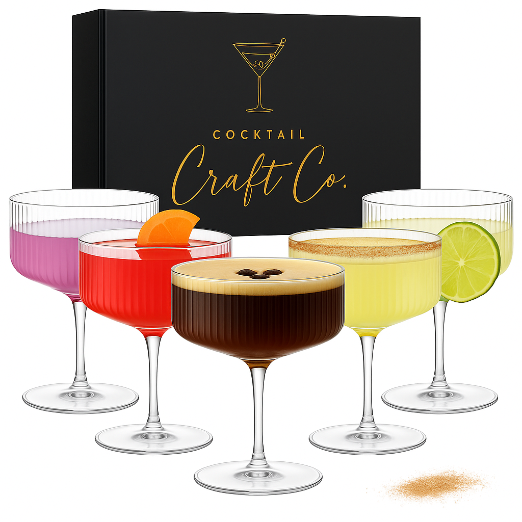 6 Ribbed Coupe Glasses Set - 10 oz - Drinkware - From Cocktail Craft