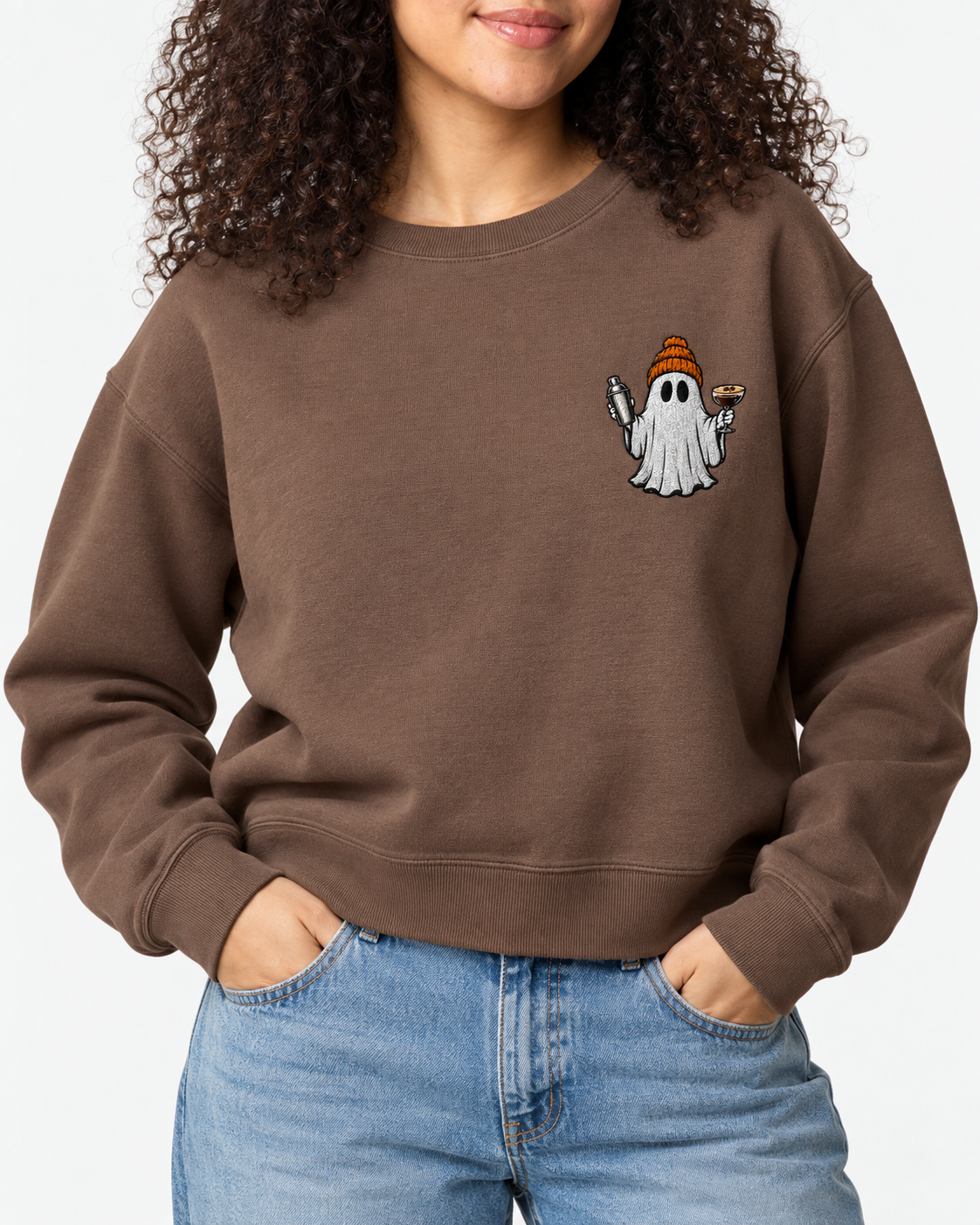 Embroidered Espresso Martini Ghost Women’s Mid-Length Crewneck