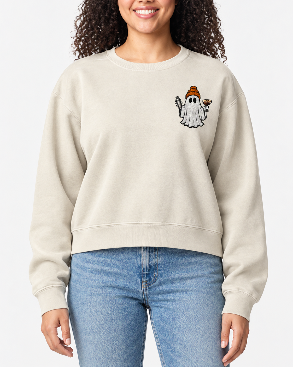 Embroidered Espresso Martini Ghost Women’s Mid-Length Crewneck