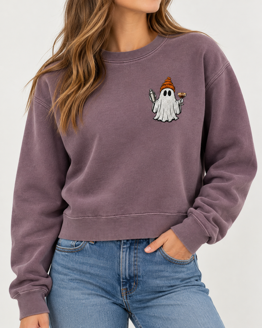 Embroidered Espresso Martini Ghost Women’s Mid-Length Crewneck