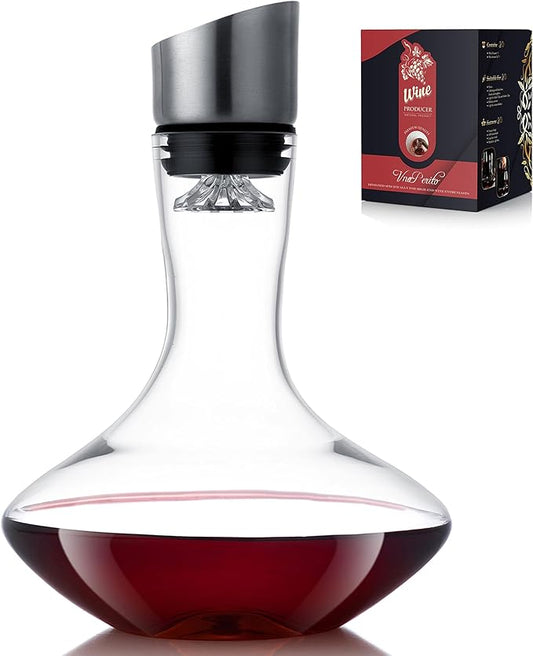 Crystal Wine Decanter with Built - In Aerator & Stainless Steel Filter - From Cocktail Craft