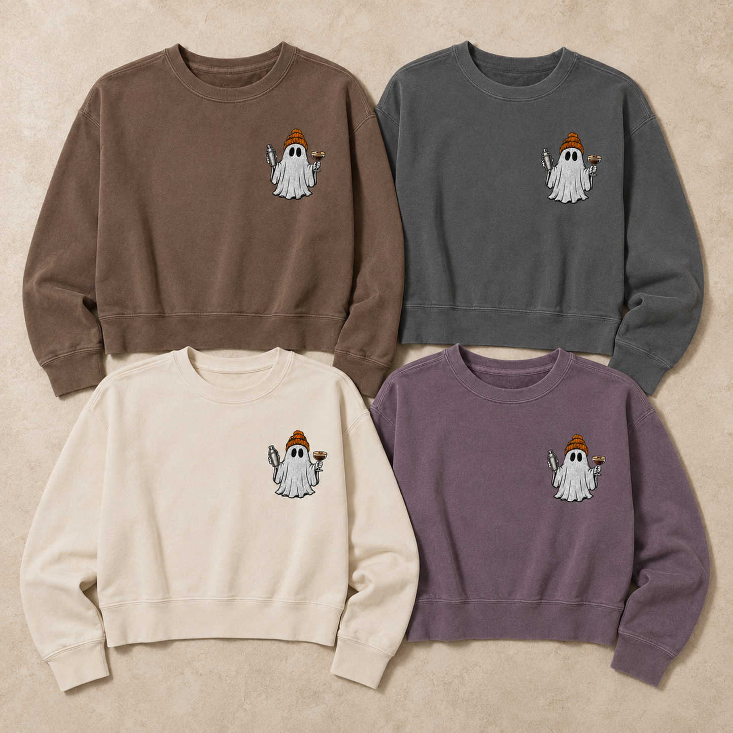 Embroidered Espresso Martini Ghost Women’s Mid-Length Crewneck