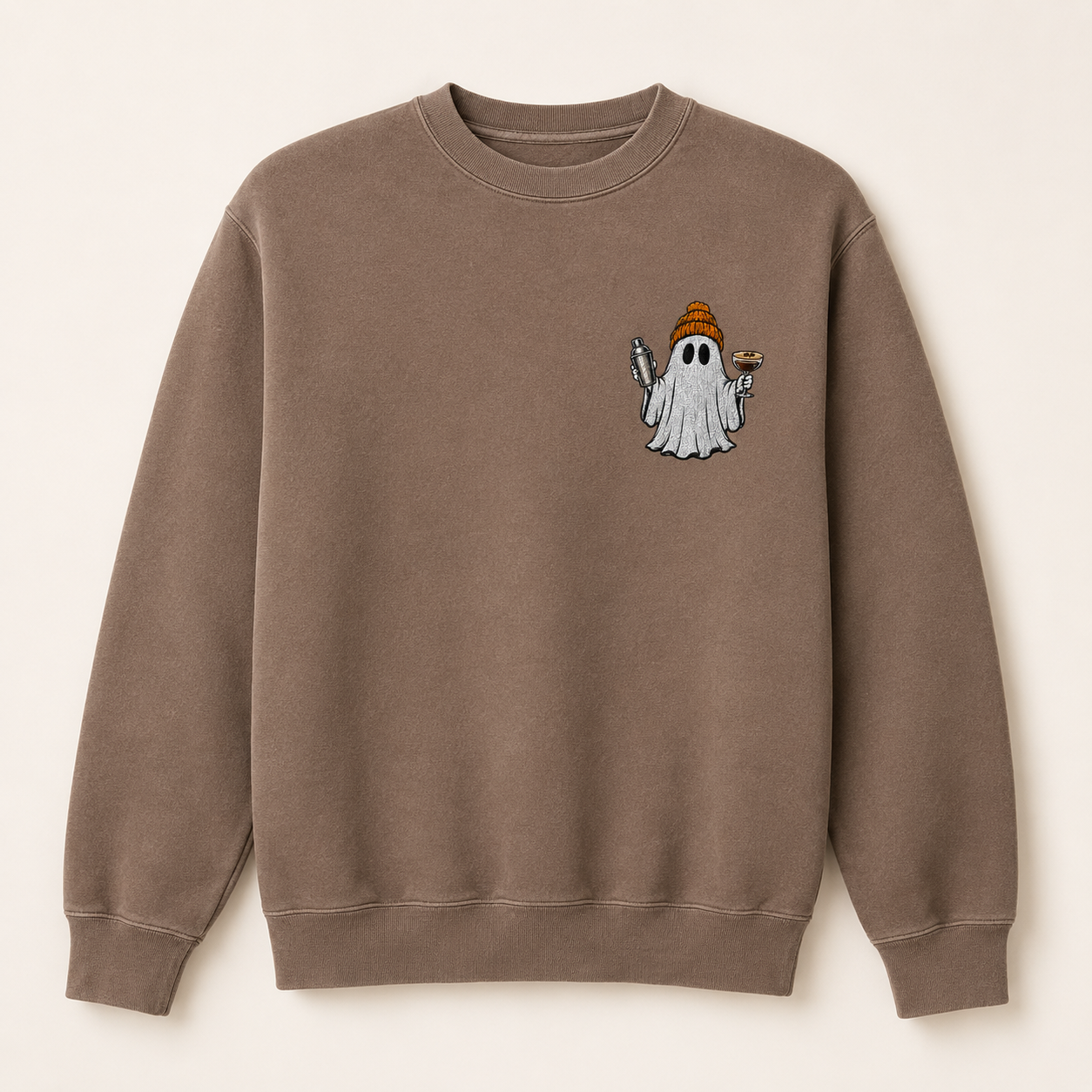 Embroidered Espresso Martini Ghost Crewneck Sweatshirt